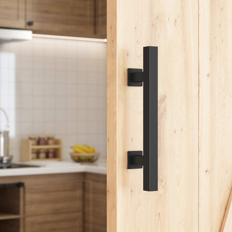 SMARTSTANDARD Heavy Duty 12" Pull and Flush Barn Door Handle Set, Large Rustic Two-Side Design, for Gates Garages Sheds Furniture, Solid Steel, Square, Black - Image 3